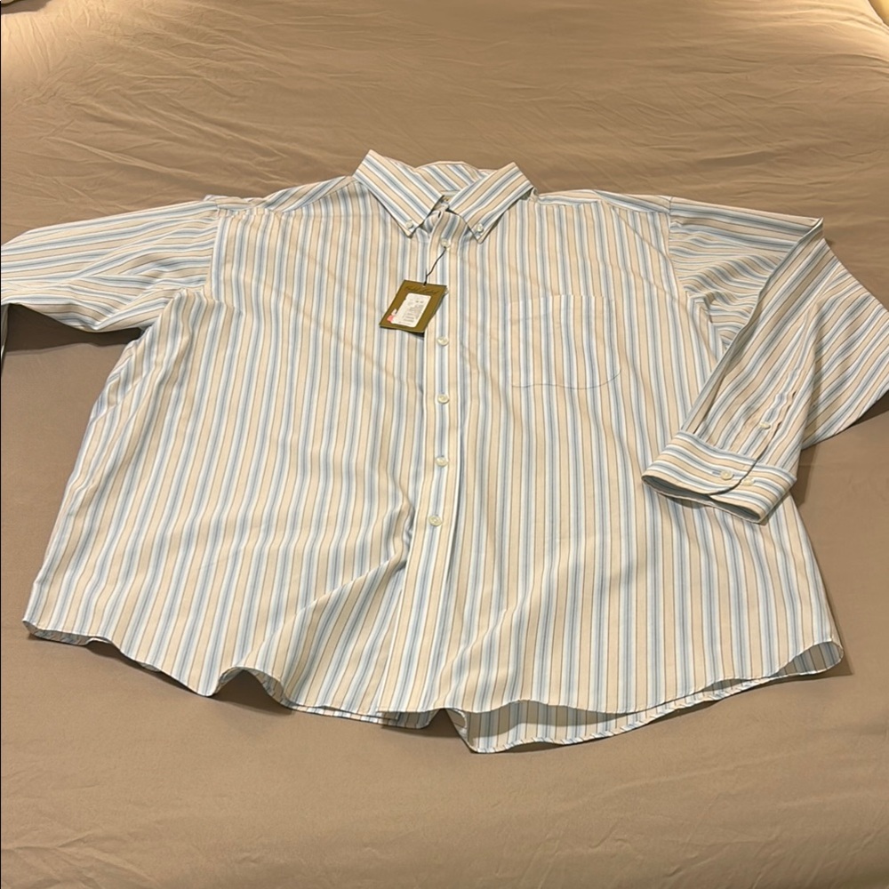 Roundtree & Yorke Blue and White Striped Casual Button Down Shirt